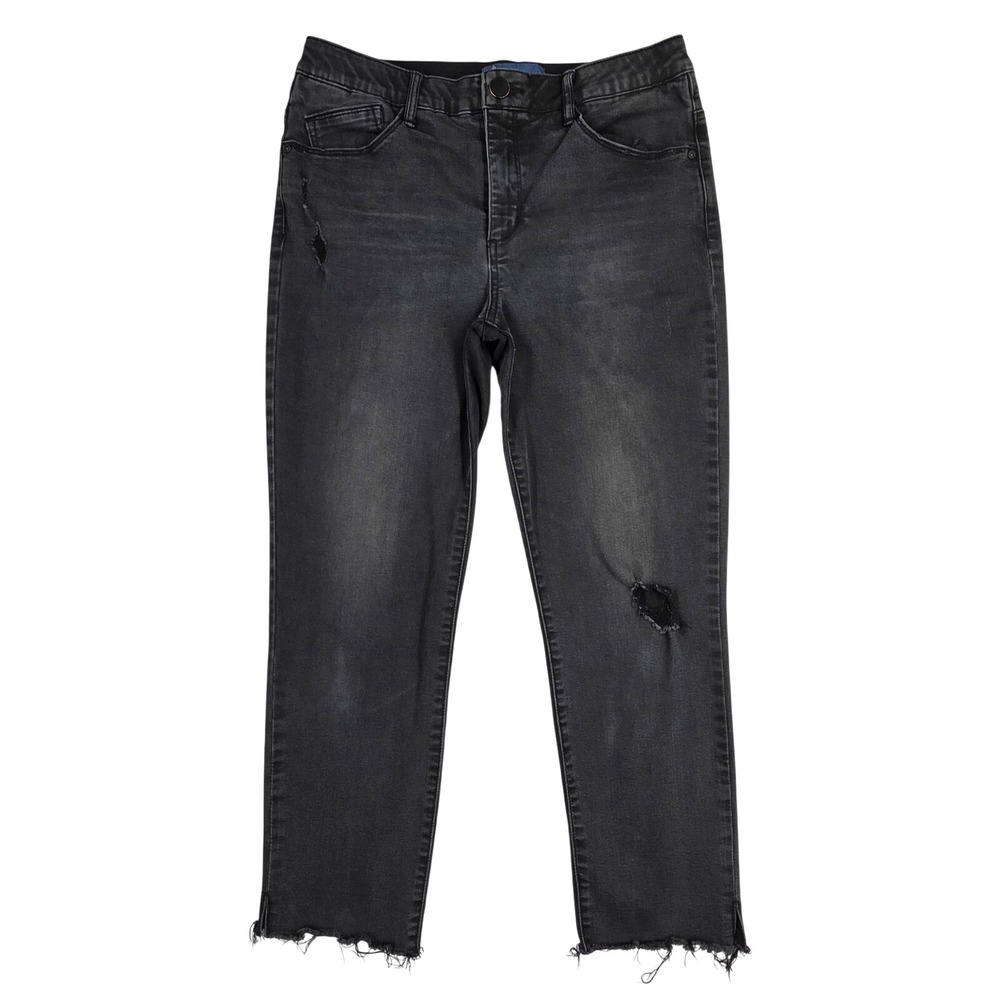 Democracy Ab Solution Distressed Ankle Jeans Faded Black Frayed Hem Size 10